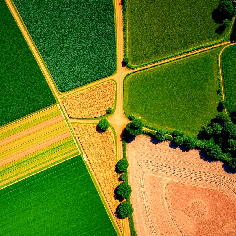 Aerial view of crossing farm roads and fields