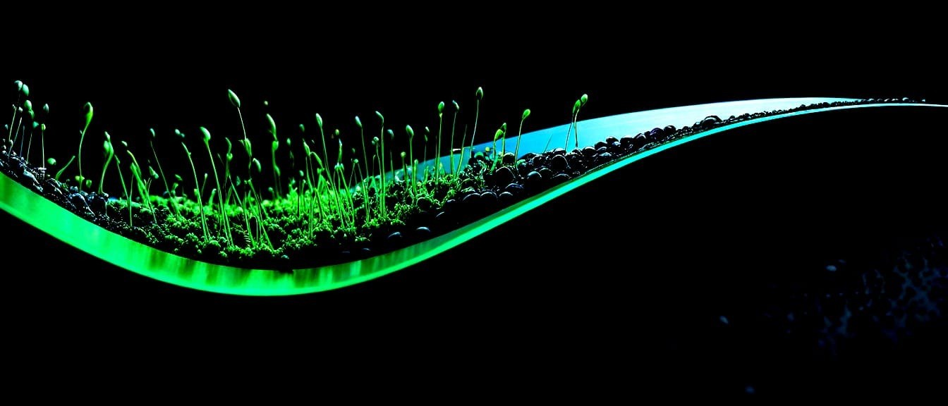 Seedlings emerging along a band of light