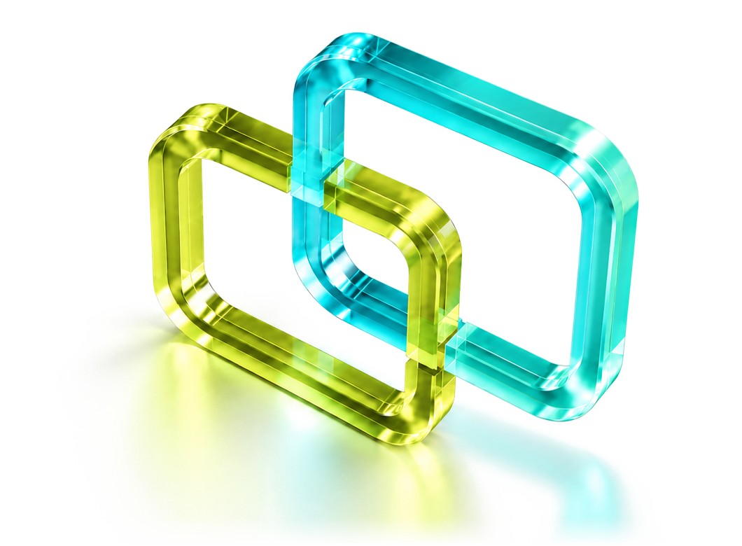 Two linked squares of light, the Innventure symbol